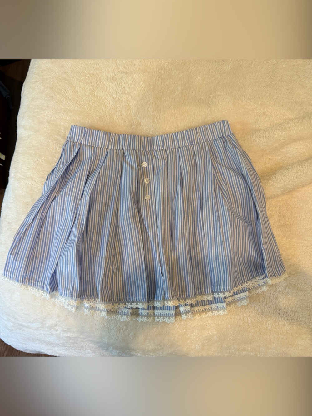 MARBLE Blue and White Striped Skirt with Lace Hem
